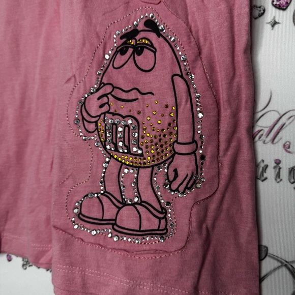 M&mβs world tee shirt pink rhinestone bling crystals yellow pink rare collectors - Picture 5 of 8